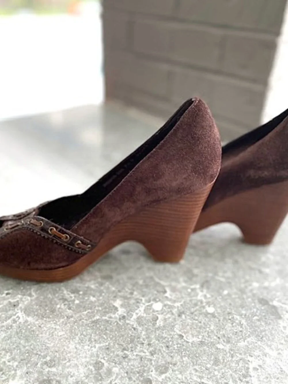 Cole Haan Women's Brown Suede Leather Peep Toe Platform Wedge Shoes Sandals 7.5